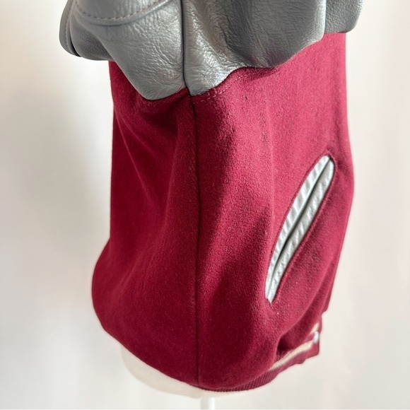 Vintage 50s Leather Wool 71 Varsity Letterman Jacket Snap Button Burgundy 42 Med - Picture 9 of 16